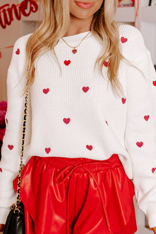 Heart Round Neck Long Sleeve Sweater